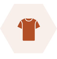 Orange T-shirt icon on black hexagon