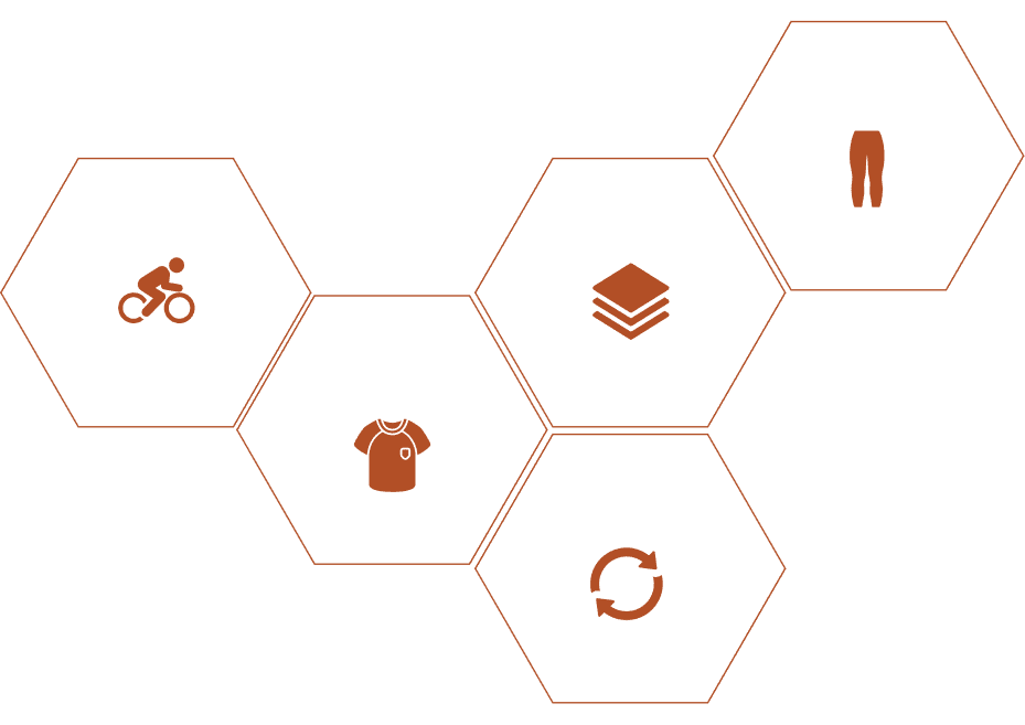 Icons of cycling gear in hexagons