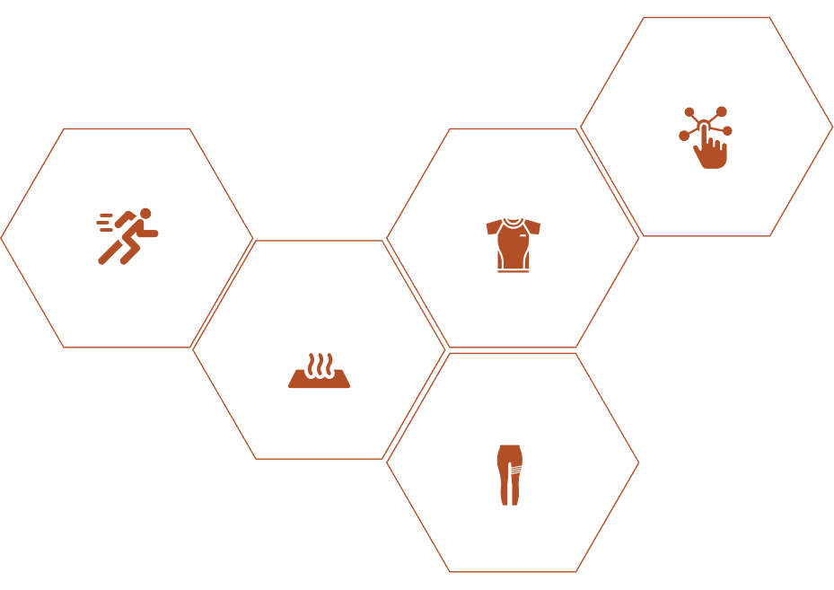 Sports-related hexagon symbol graphics